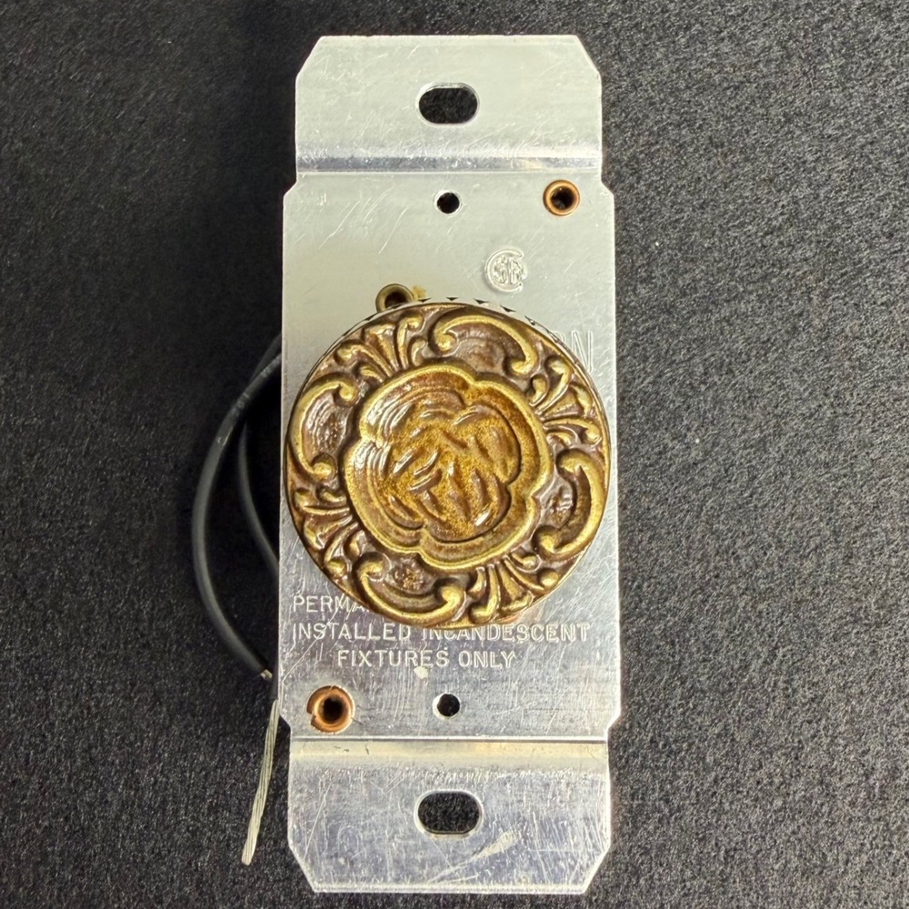 VTG Mid Century Rotary Dial Dimmer Switch Light Decorative Floral Knob Brass